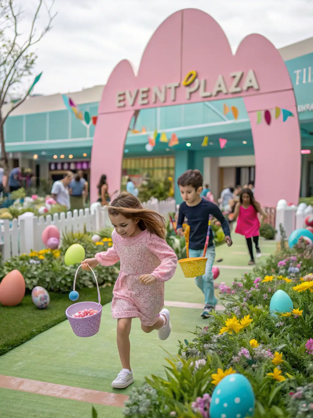 A heartwarming image of children participating in an Easter egg hunt organized by COMITE DES FETES DE VENTOUSE, set against the backdrop of the Ventouse countryside, emphasizing the organization's commitment to family-friendly activities.